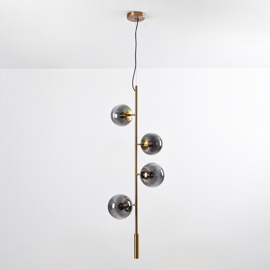 Designad pendellampa Ferron med fyra lampor i rökfärgat glas - rökfärgat och guld