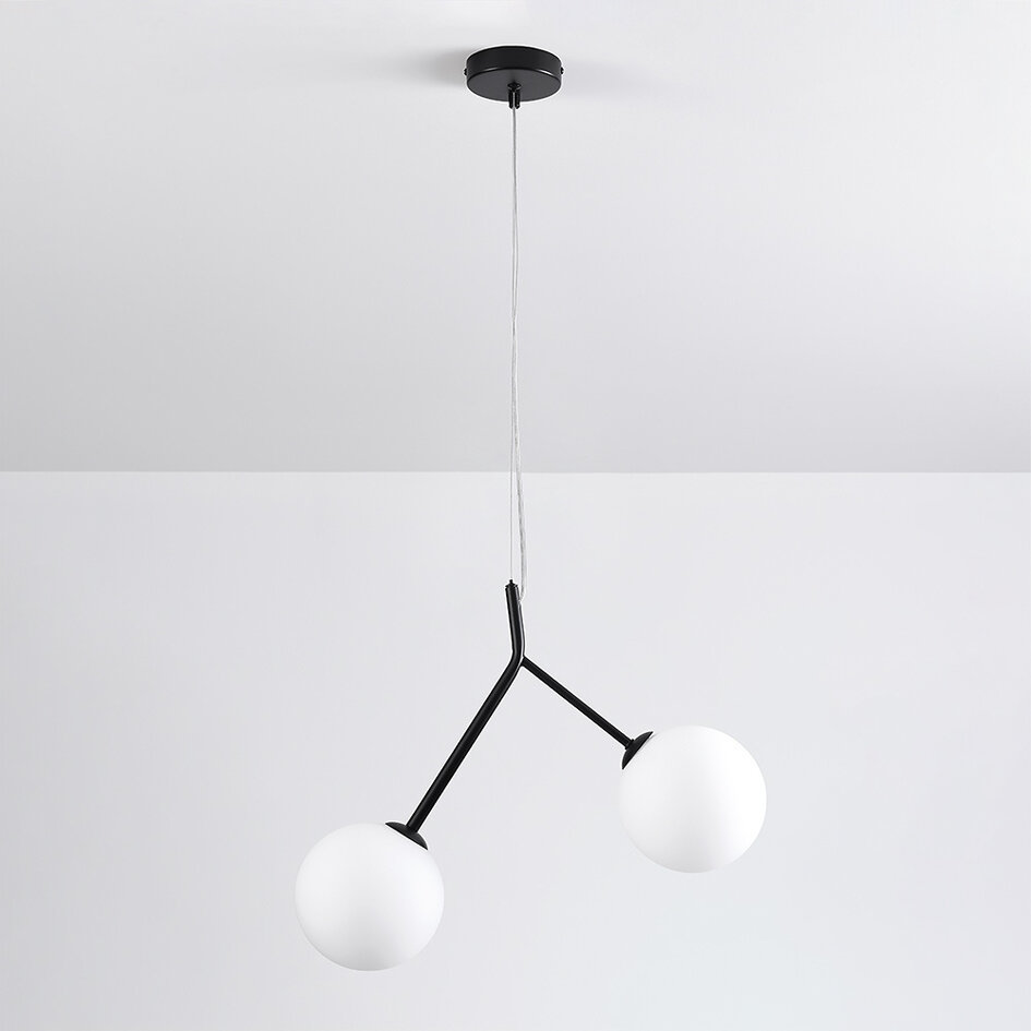 Asymmetrisk taklampa Dexter 2-ljus - mjölkvitt glas