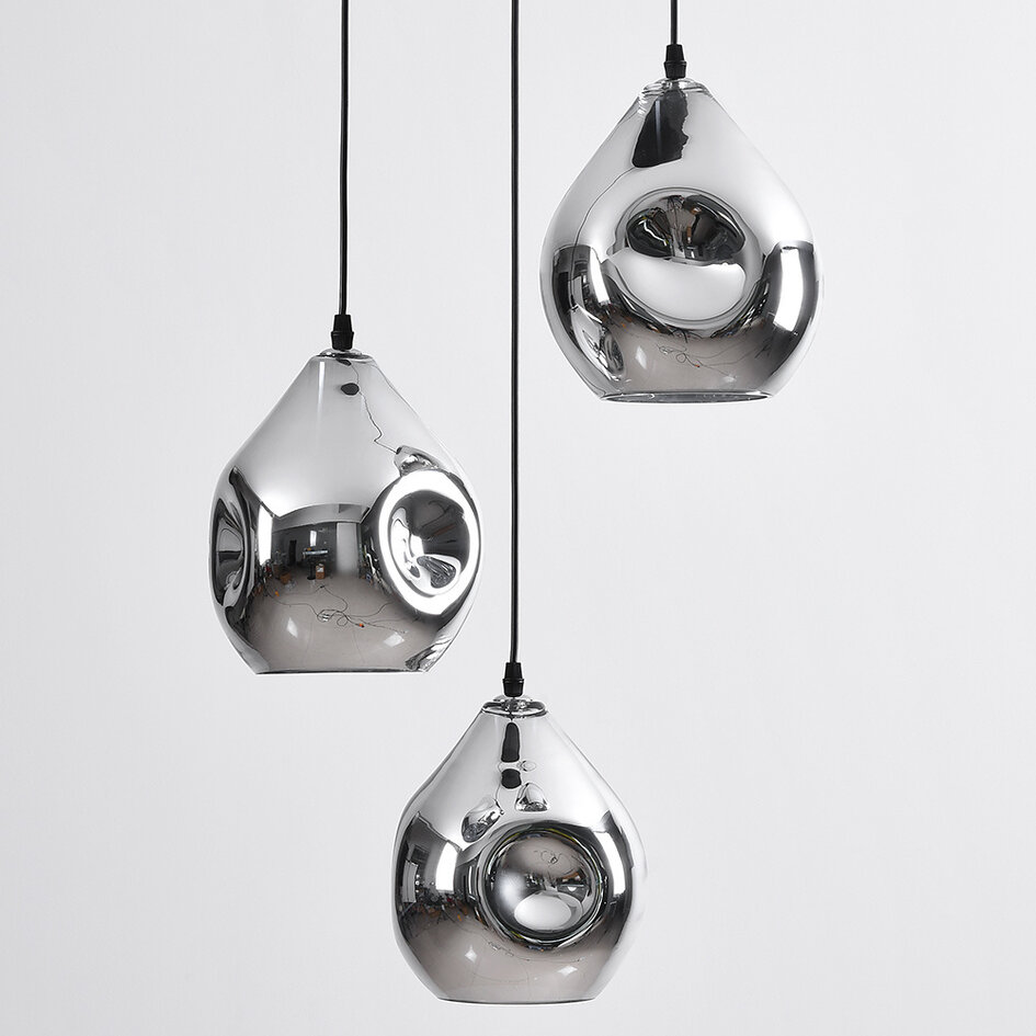 Design taklampa Frank med rökfärgat glas, 3-ljus