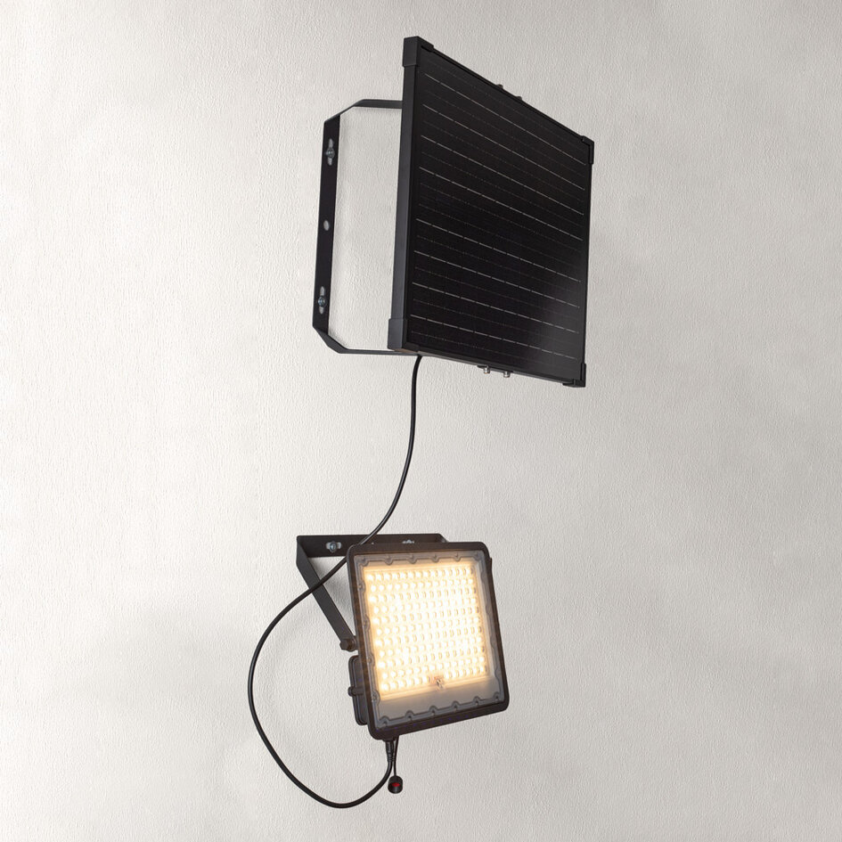 Svart solcellsvägglampa för utomhusbruk Rafail med sensor - 200W