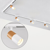 Set med 1-fas skensystem på 3 meter och Linn-spotlights, vit med mahognyträutseende