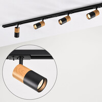 Set med 1-fas skensystem på 1,5 meter och Linn-spotlights, svart med mahognyträutseende