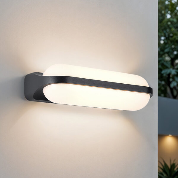 Cylinderformad utomhusvägglampa Tyler - svart med integrerad LED