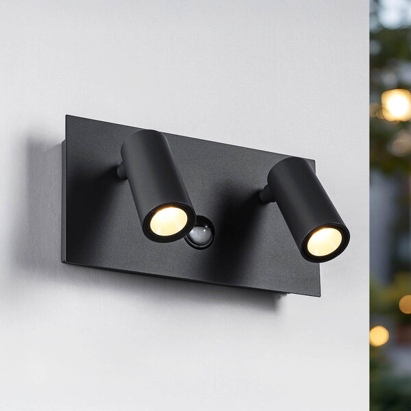 Utomhusvägglampa Filia med sensor och vinkelbara spotlights - antracit med integrerad LED