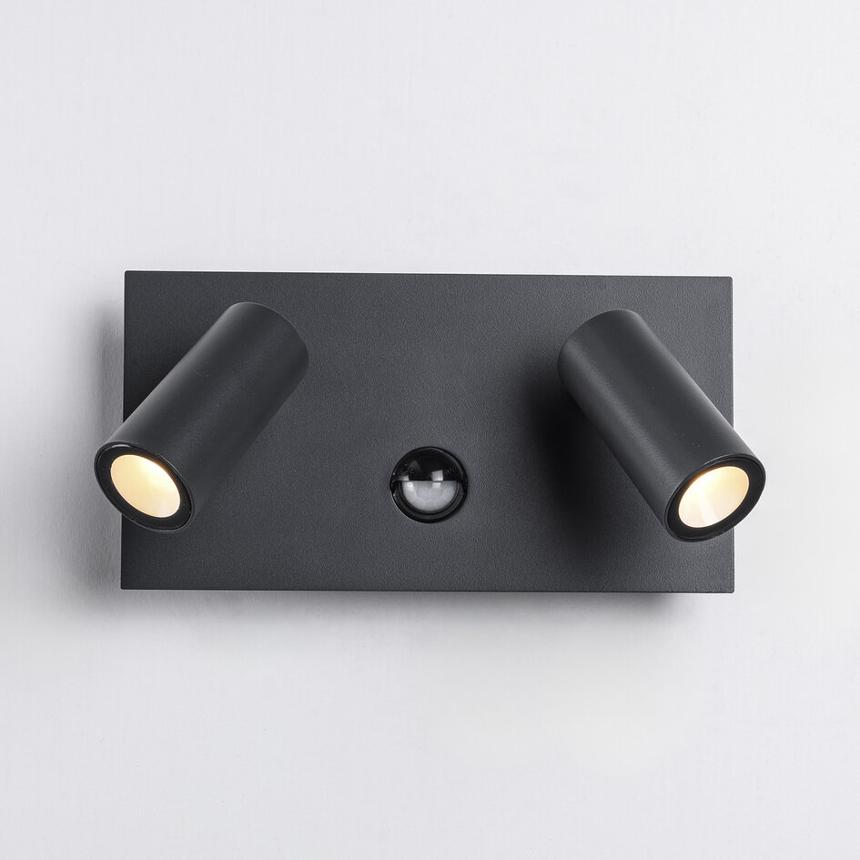 Utomhusvägglampa Filia med sensor och vinkelbara spotlights - antracit med integrerad LED