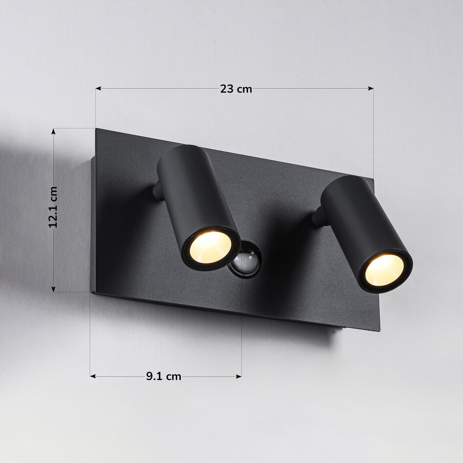 Utomhusvägglampa Filia med sensor och vinkelbara spotlights - antracit med integrerad LED