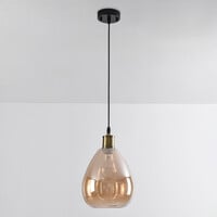 Pendellampa Verona med en lampa i amber - droppform av enhetligt glas
