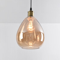 Pendellampa Verona med en lampa i amber - droppform av enhetligt glas