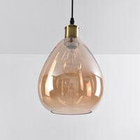 Pendellampa Verona med en lampa i amber - droppform av enhetligt glas