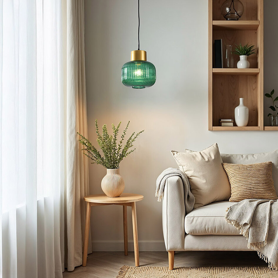 Pendellampa Inya med grönt glas