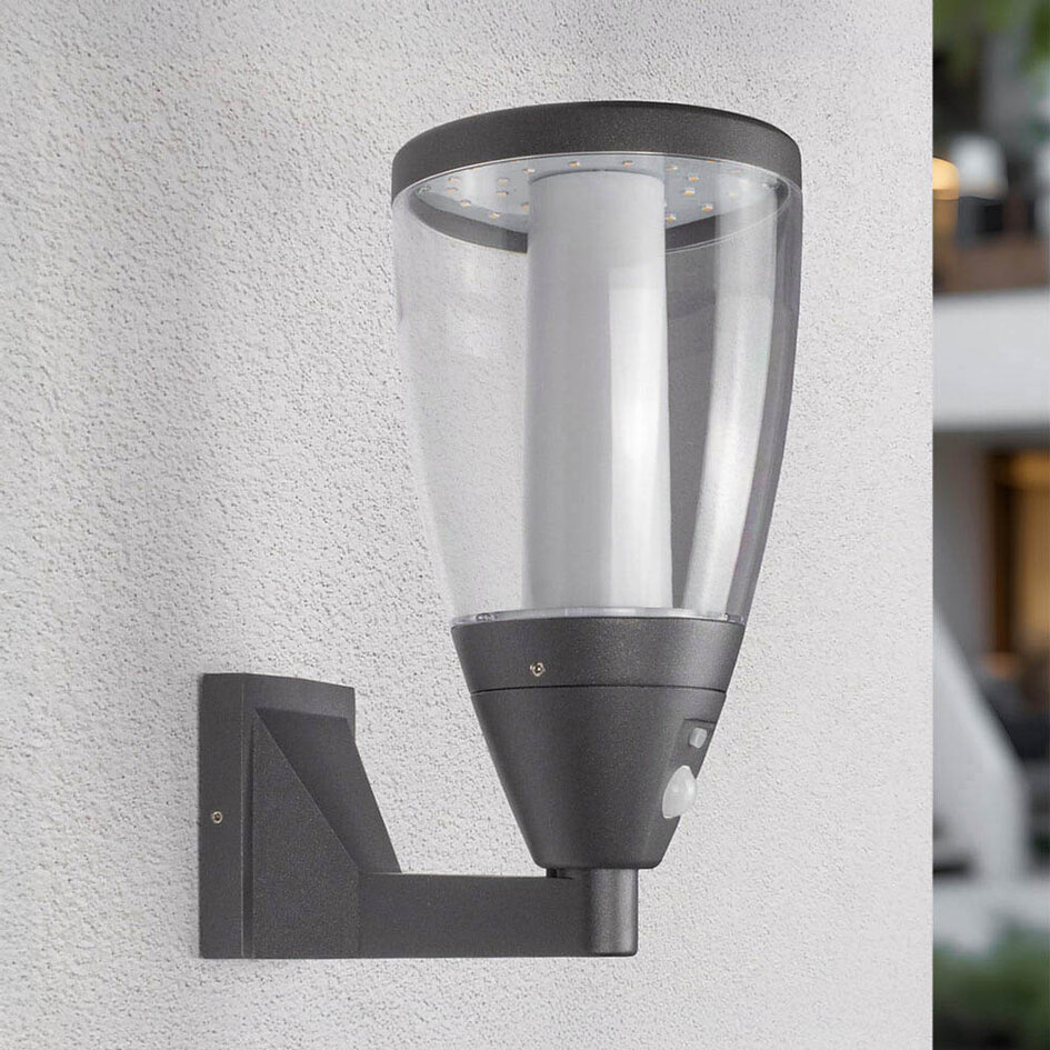 Solcellsdriven utomhusvägglampa Daron med sensor - antracit