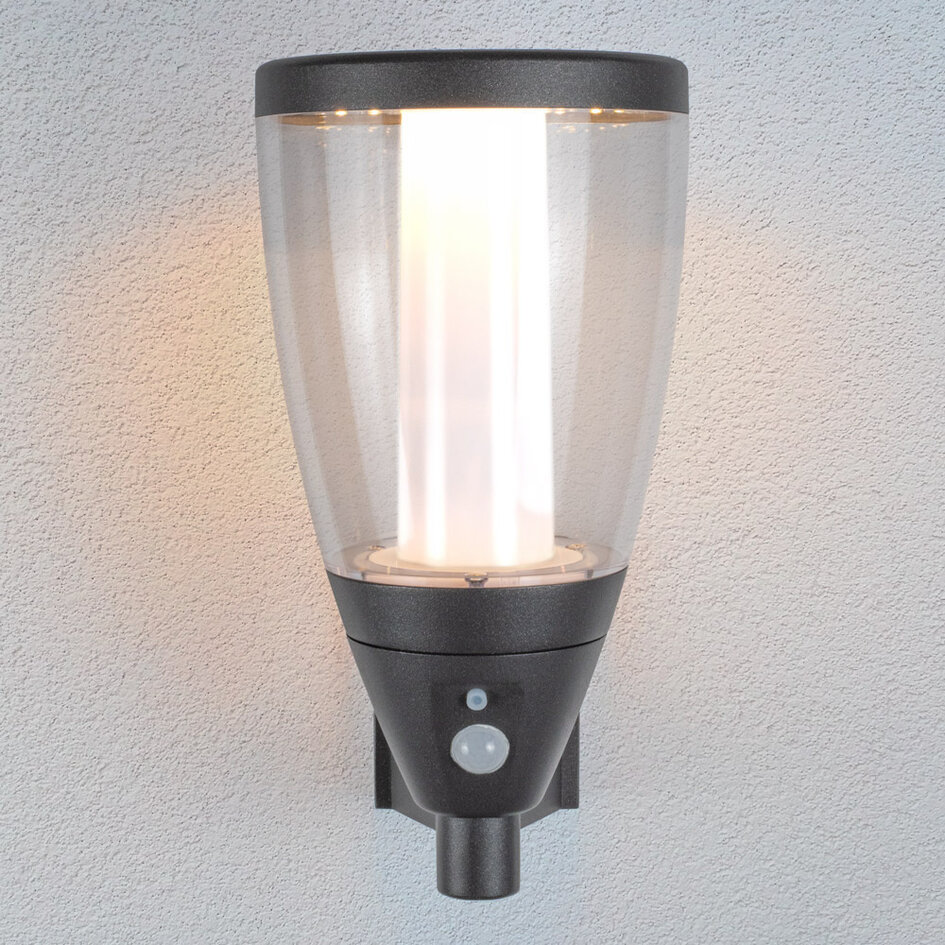 Solcellsdriven utomhusvägglampa Daron med sensor - antracit