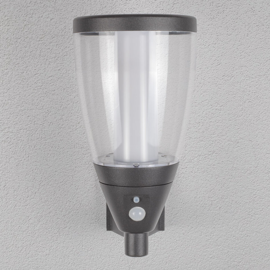 Solcellsdriven utomhusvägglampa Daron med sensor - antracit