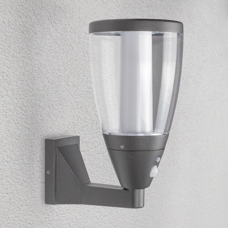 Solcellsdriven utomhusvägglampa Daron med sensor - antracit