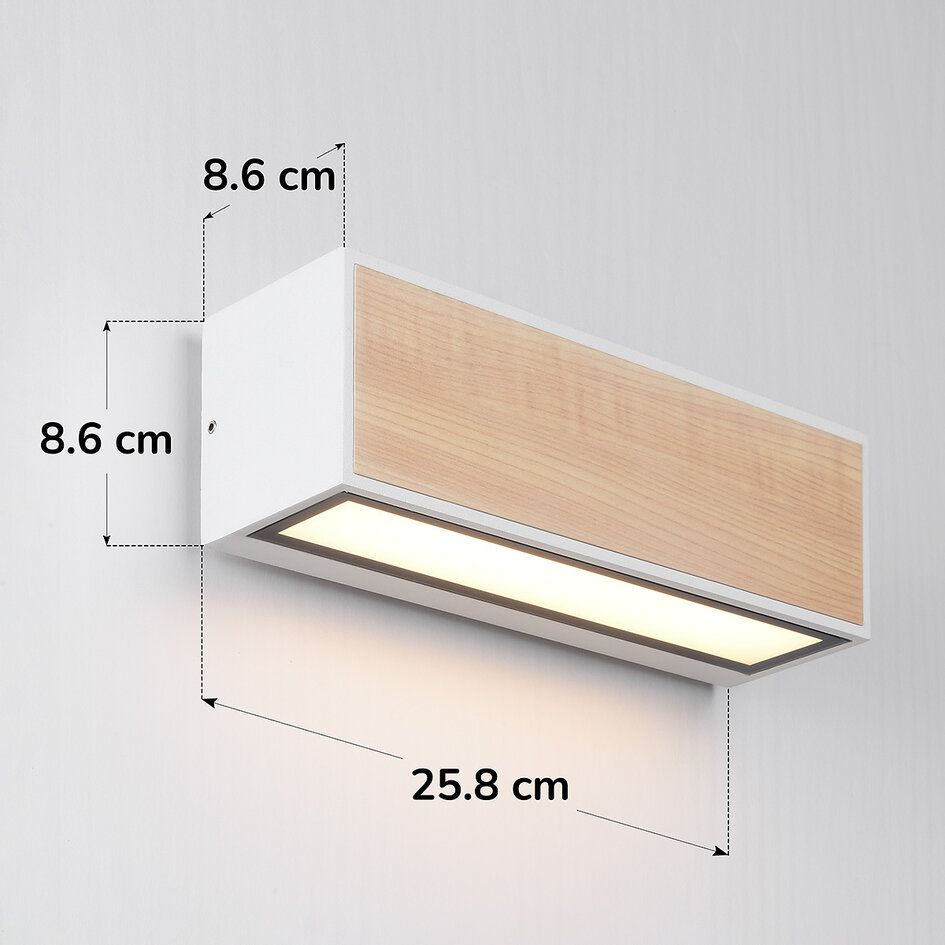 Solcellsdriven utomhusvägglampa Garcia - vit med ljust trä