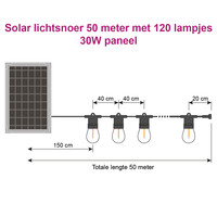 Solcellsdriven ljusslinga 50 meter med 100 eller 120 lampor, 30W solpanel