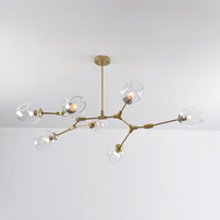 Pendellampa Melodie med sju lampor - guld med transparent glas