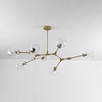 Pendellampa Melodie med sju lampor - guld med transparent glas