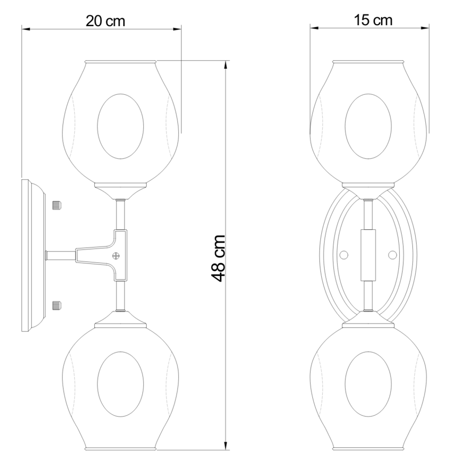 Vägglampa Larissa med två lampor och glaskulor