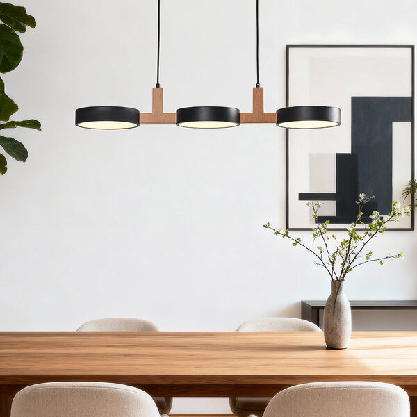 Designad pendellampa Aristo med integrerad LED - svart och trä