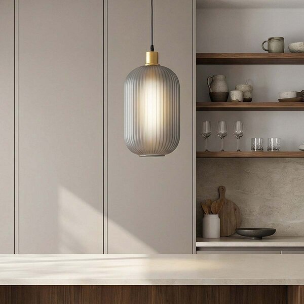 Retro taklampa i räfflat grått glas - Doran