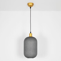 Retro pendellampa Doran av räfflat glas - grå och guld