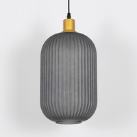 Retro pendellampa Doran av räfflat glas - grå och guld