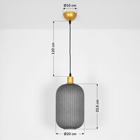 Retro pendellampa Doran av räfflat glas - grå och guld