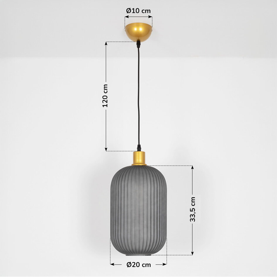 Retro pendellampa Doran av räfflat glas - grå och guld
