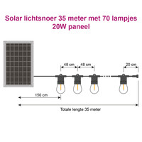 Solcellsdriven ljusslinga 35 meter med 70 eller 80 lampor och 20W solpanel