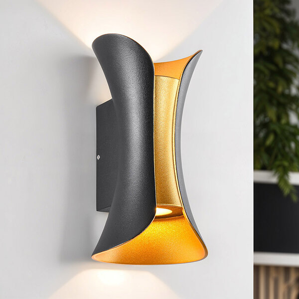 Utomhusvägglampa Else med integrerad LED - svart med guld