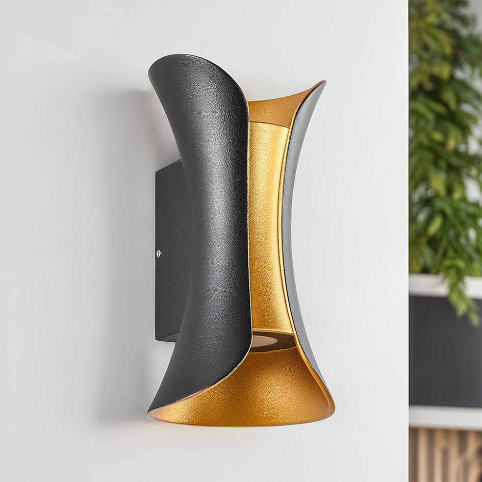 Utomhusvägglampa Else med integrerad LED - svart med guld