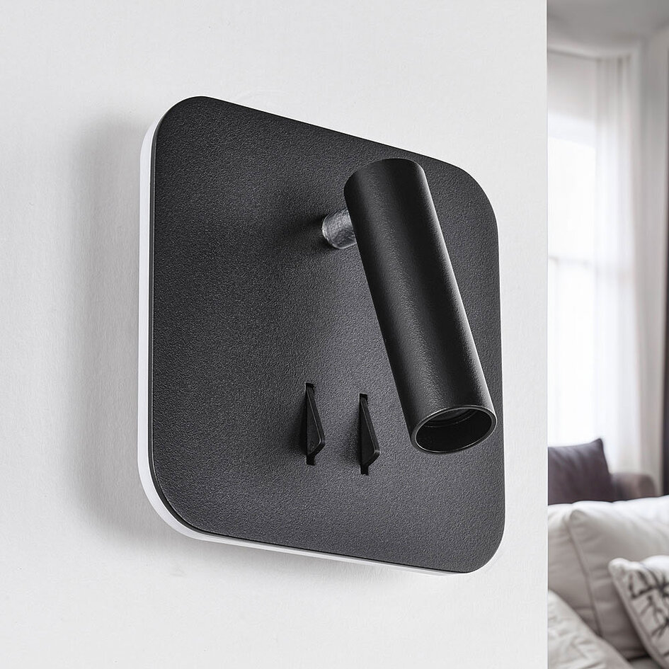 Fyrkantig vägglampa Sofian med vridbar spotlight och belyst väggplatta