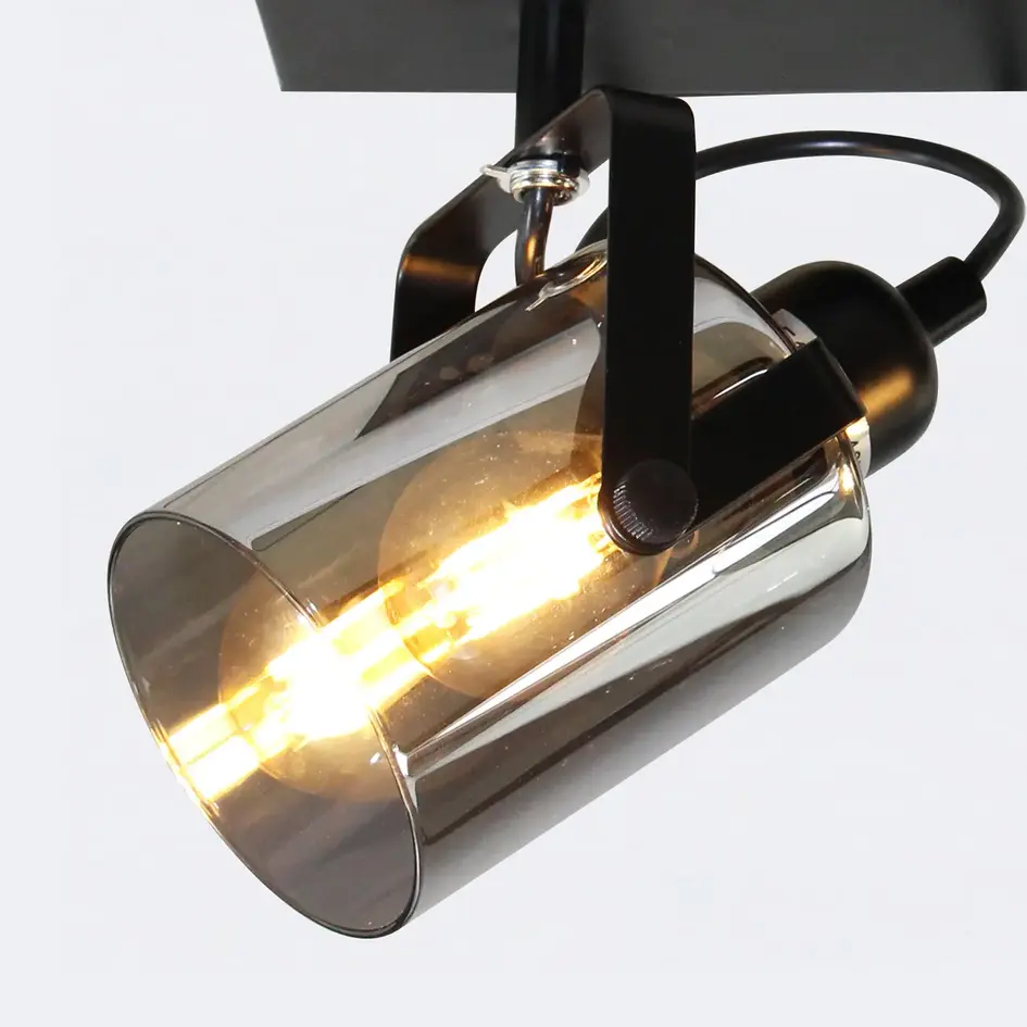 Taklampa Maud med tre lampor och rökfärgat grått glas - svart