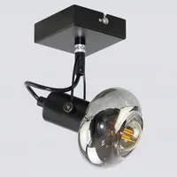 Taklampa Sacha med en lampa och rökfärgat grått glas - svart