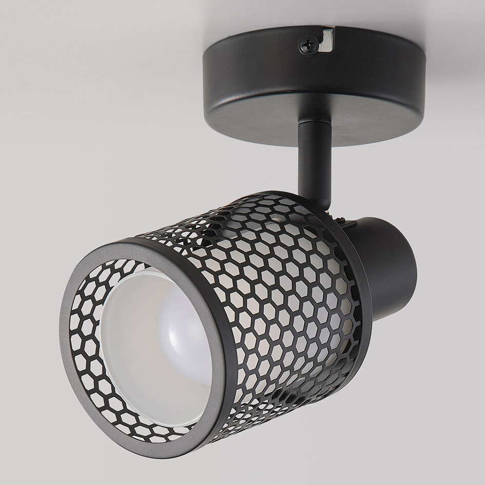 Taklampa Fori med en lampa - svart med bikakedesign