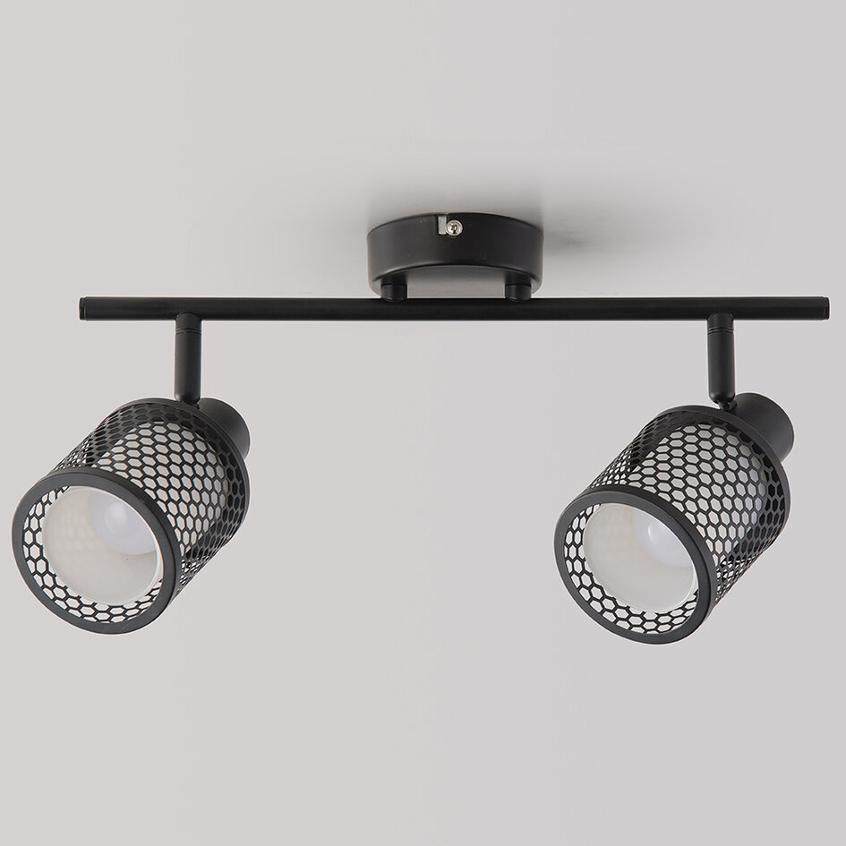 Taklampa Buchi med två lampor - svart med bikakedesign