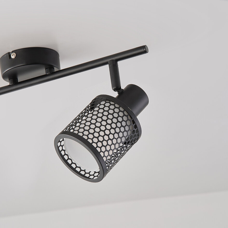 Taklampa Buchi med två lampor - svart med bikakedesign