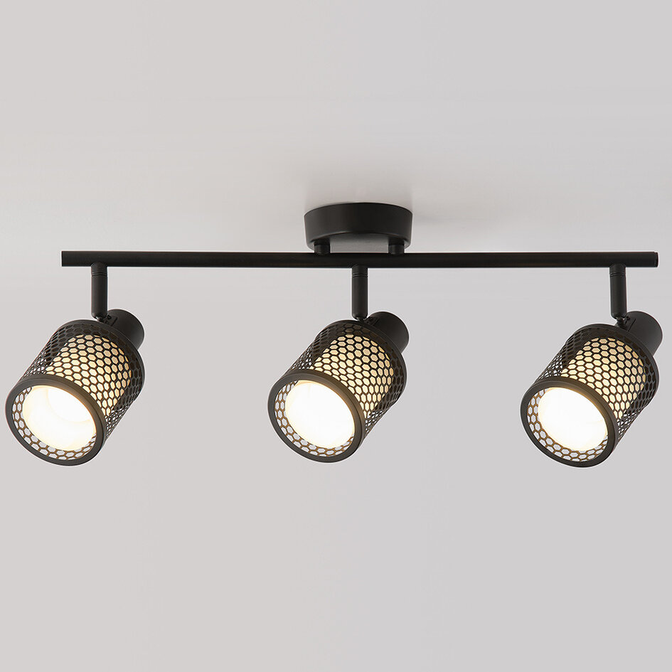 Taklampa Buche med tre lampor - svart med bikakedesign
