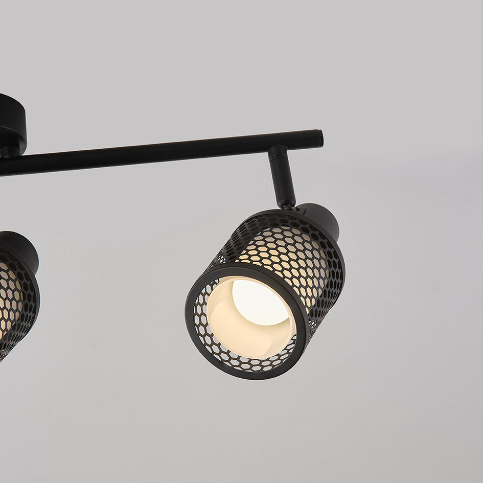 Taklampa Buche med tre lampor - svart med bikakedesign