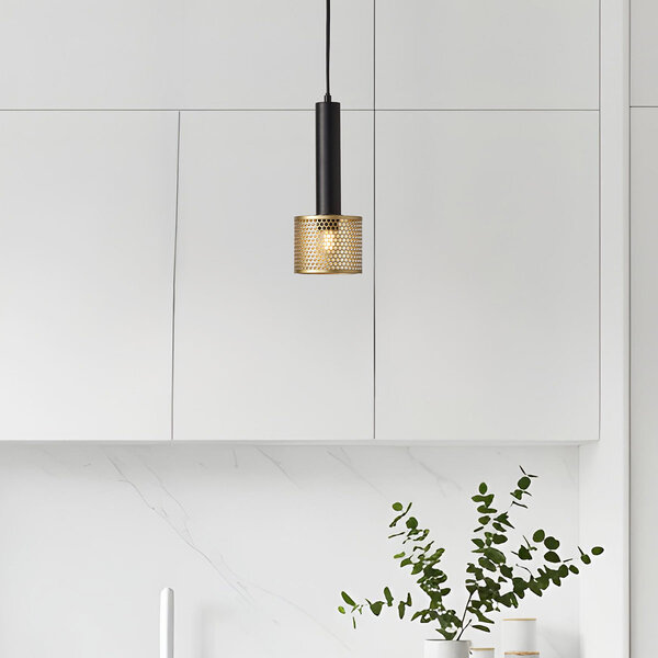 Pendellampa Ouro - svart och guld med bikakedesign