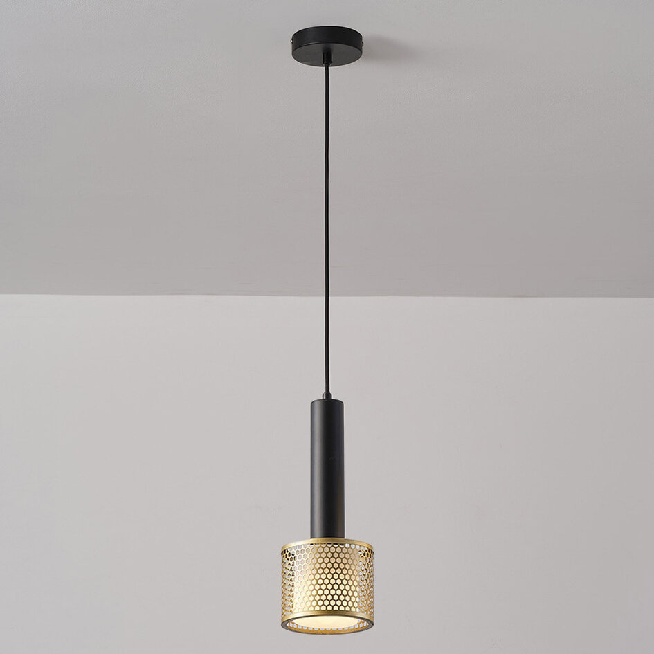 Pendellampa Ouro - svart och guld med bikakedesign