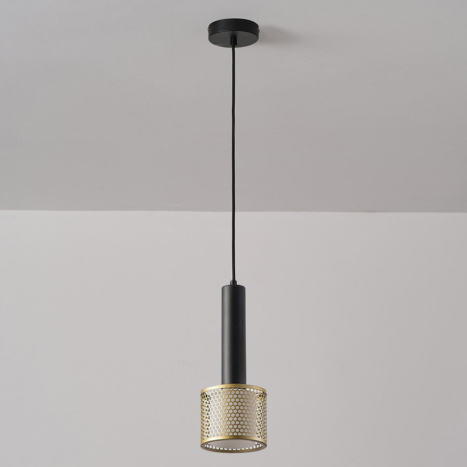 Pendellampa Ouro - svart och guld med bikakedesign