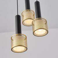 Pendellampa Aur med tre lampor - svart och guld med bikakedesign