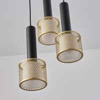 Pendellampa Aur med tre lampor - svart och guld med bikakedesign