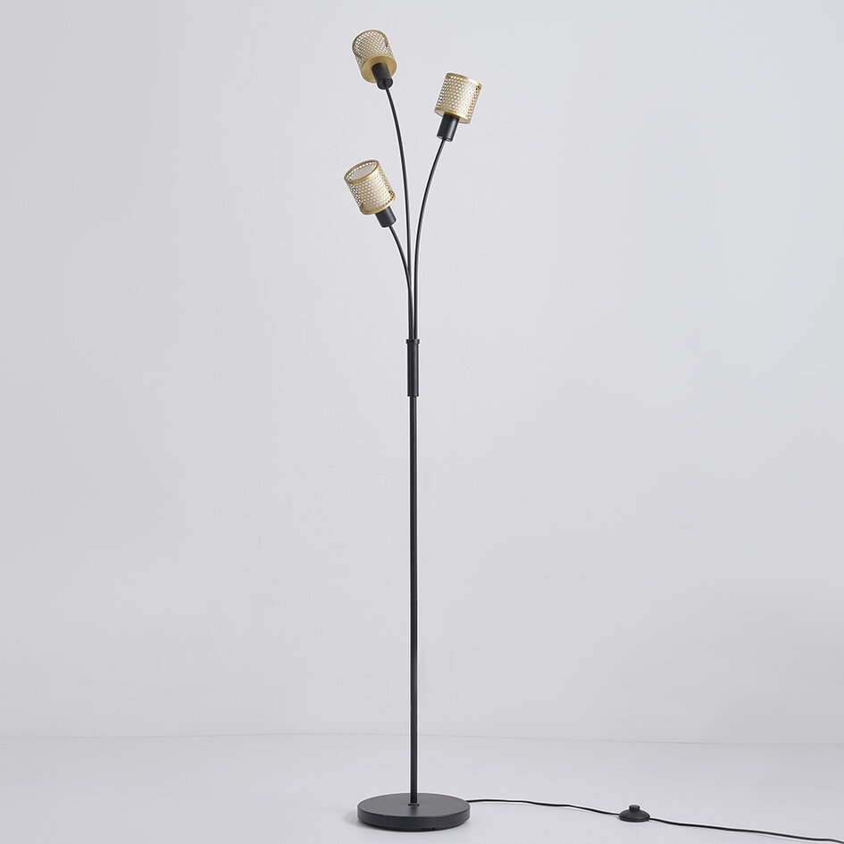 Minimalistisk golvlampa Guld med tre lampor i svart med guld