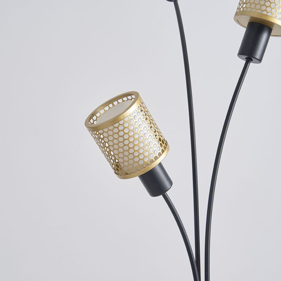 Minimalistisk golvlampa Guld med tre lampor i svart med guld