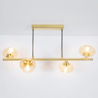 Pendellampa Soikea med fyra lampor - guld med amberfärgade glaskulor