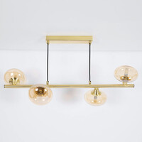 Pendellampa Soikea med fyra lampor - guld med amberfärgade glaskulor