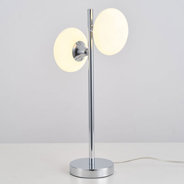 Bordslampa Kroom med två lampor och mjölkglas